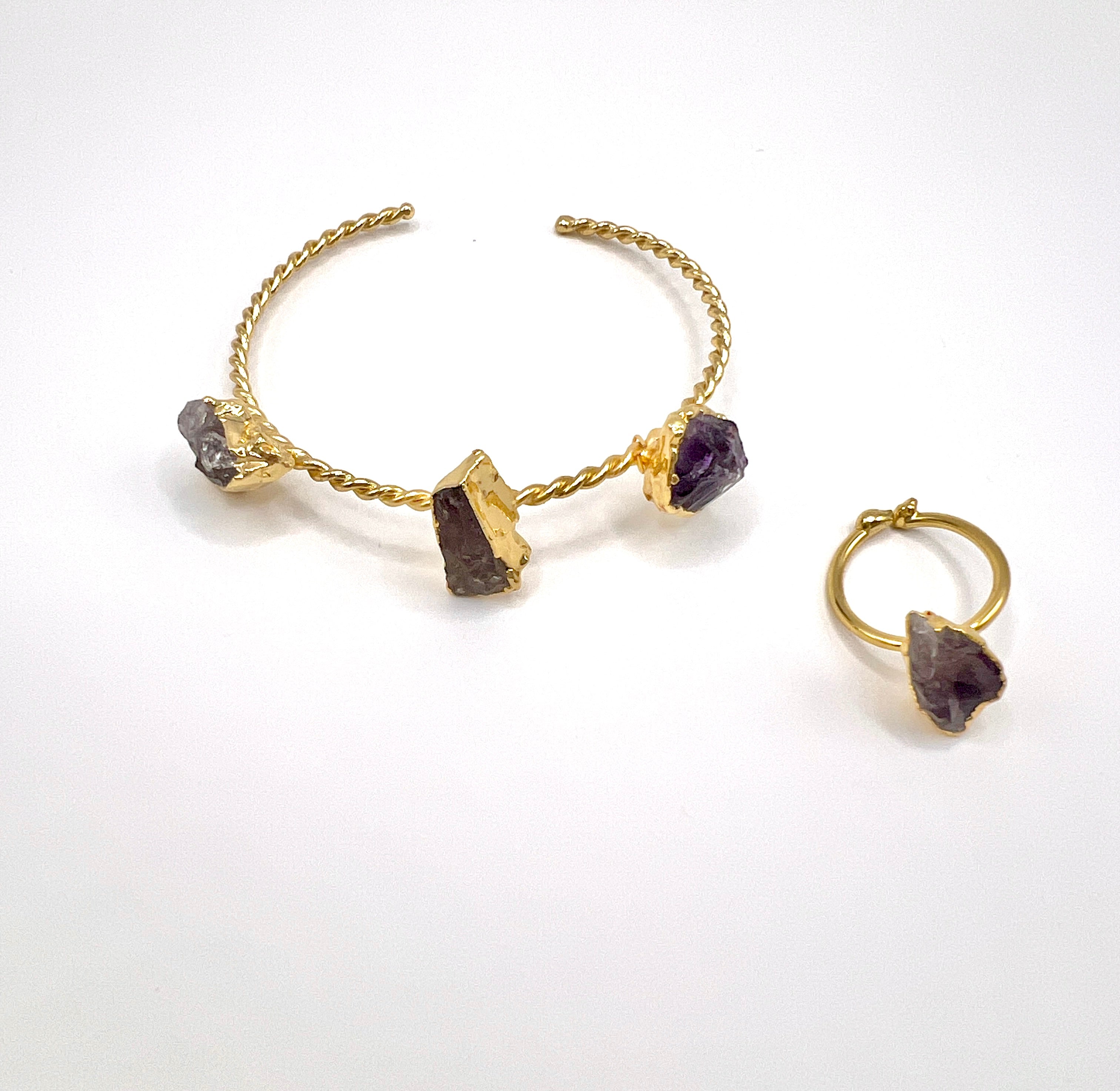 Amethyst bracelet & ring set