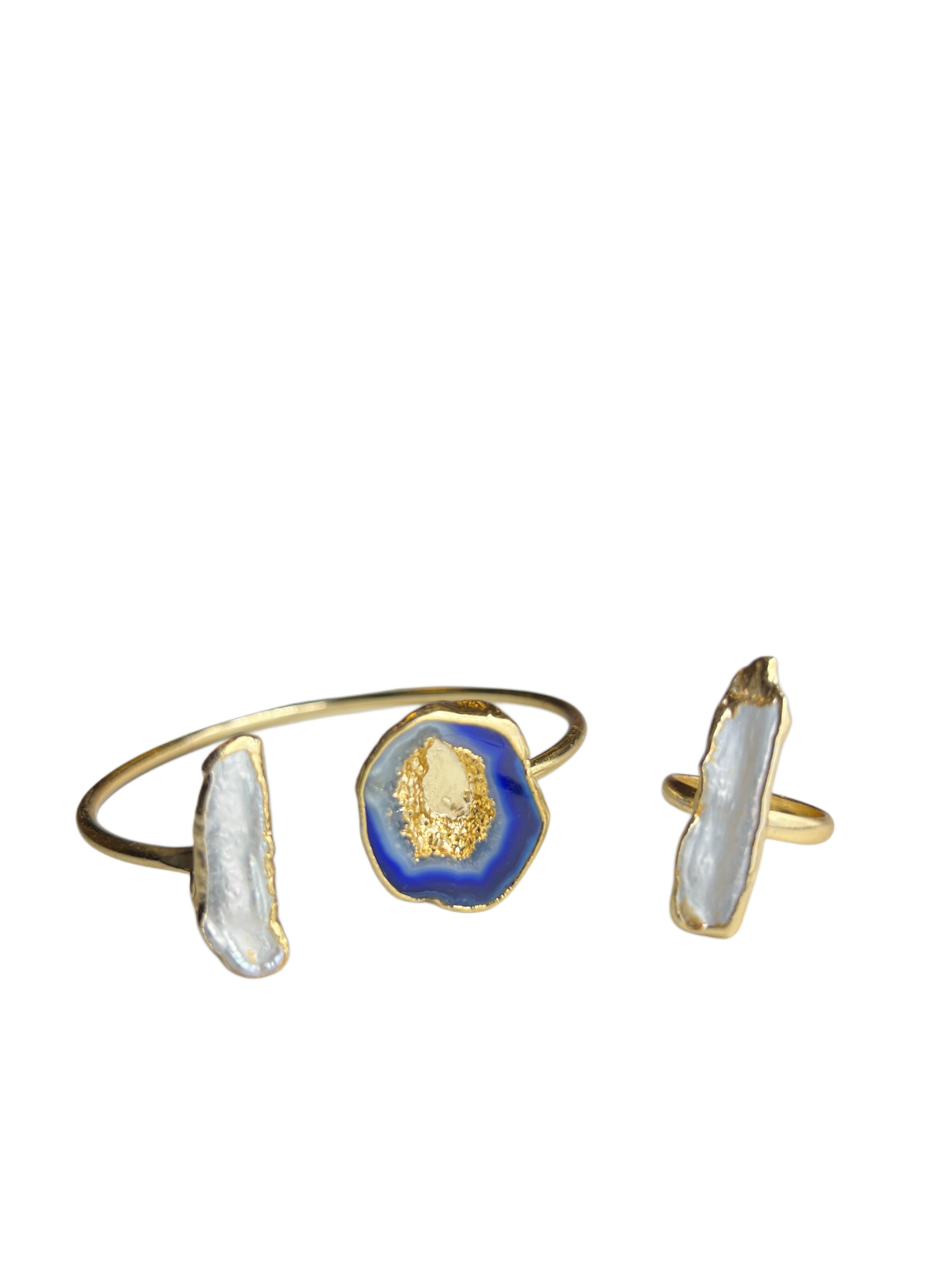 Navy Blue Agate & Pearl